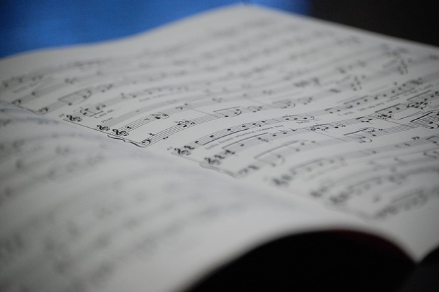 A notebook page with musical notation